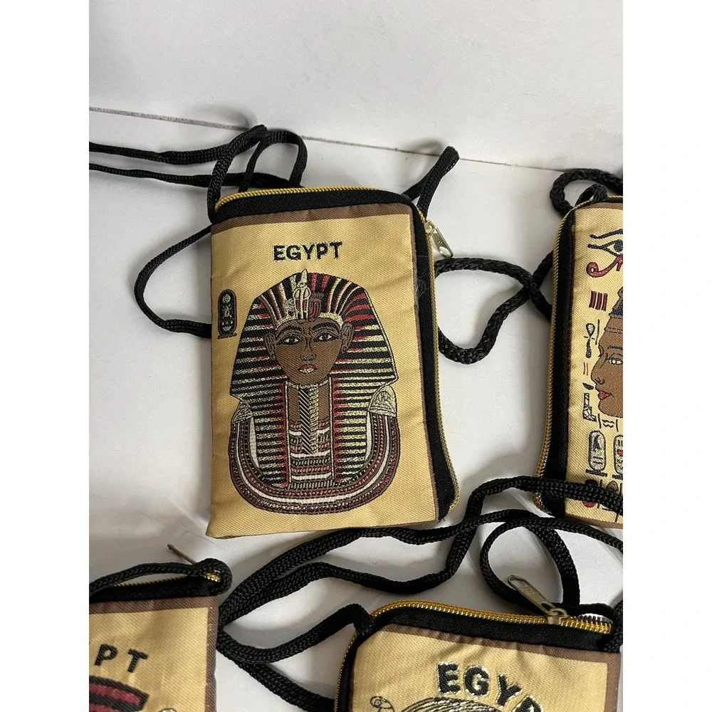 Egyptian Set Of 7 Cleopatra King‎ Tut Egypt Purse Coin Bags With Strap 4x6